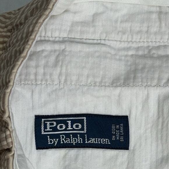 Polo Ralph Lauren Men’s Bermuda Shorts 46 Beige Brown Striped Seersucker Cotton - Picture 4 of 11